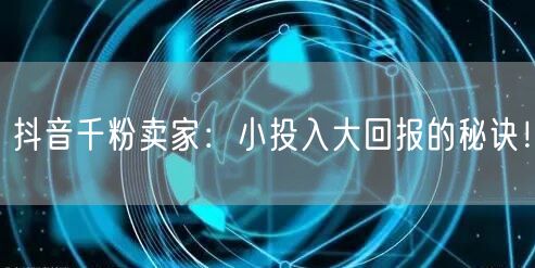 抖音千粉卖家：小投入大回报的秘诀！