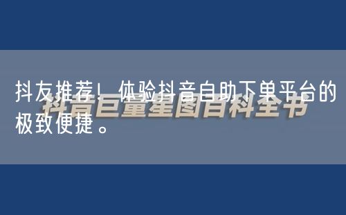 抖友推荐！体验抖音自助下单平台的极致便捷。